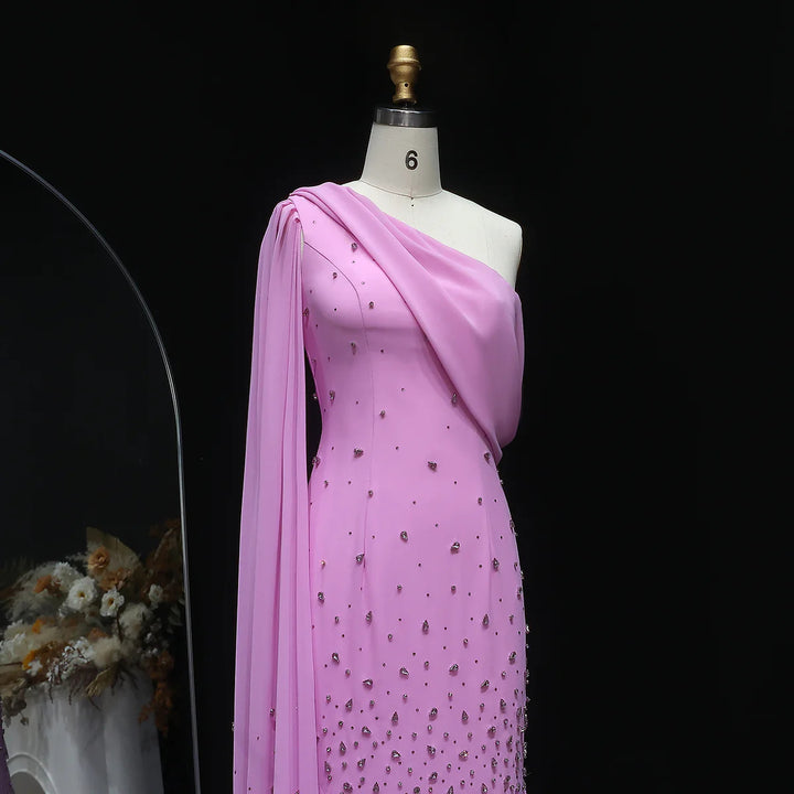 Luxury Yellow One Shoulder Evening Dress with 3D Floral Hem XD034-DreamyVow