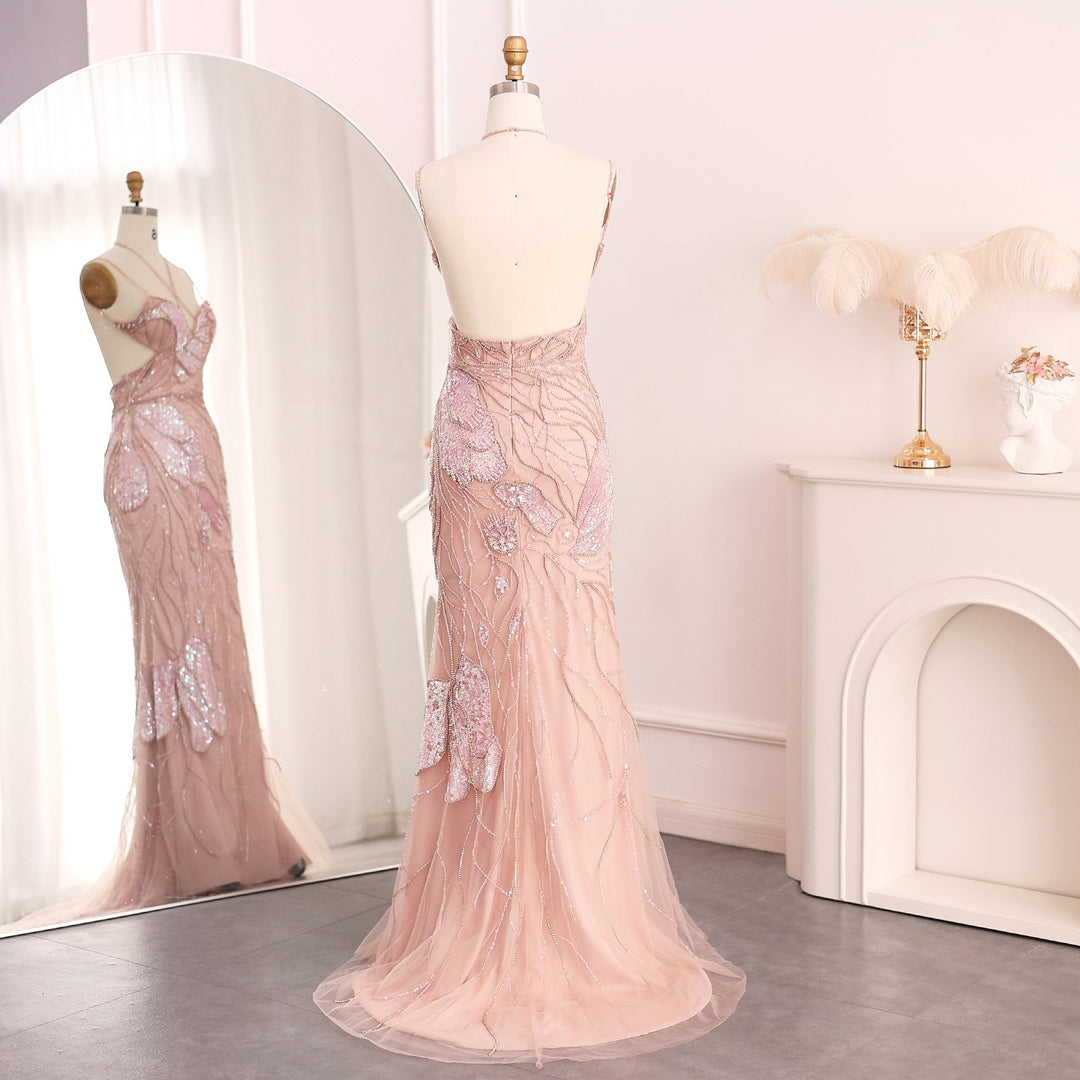 Mermaid Pink Evening Dresses with Feathers Scarf Spaghetti Straps SS478