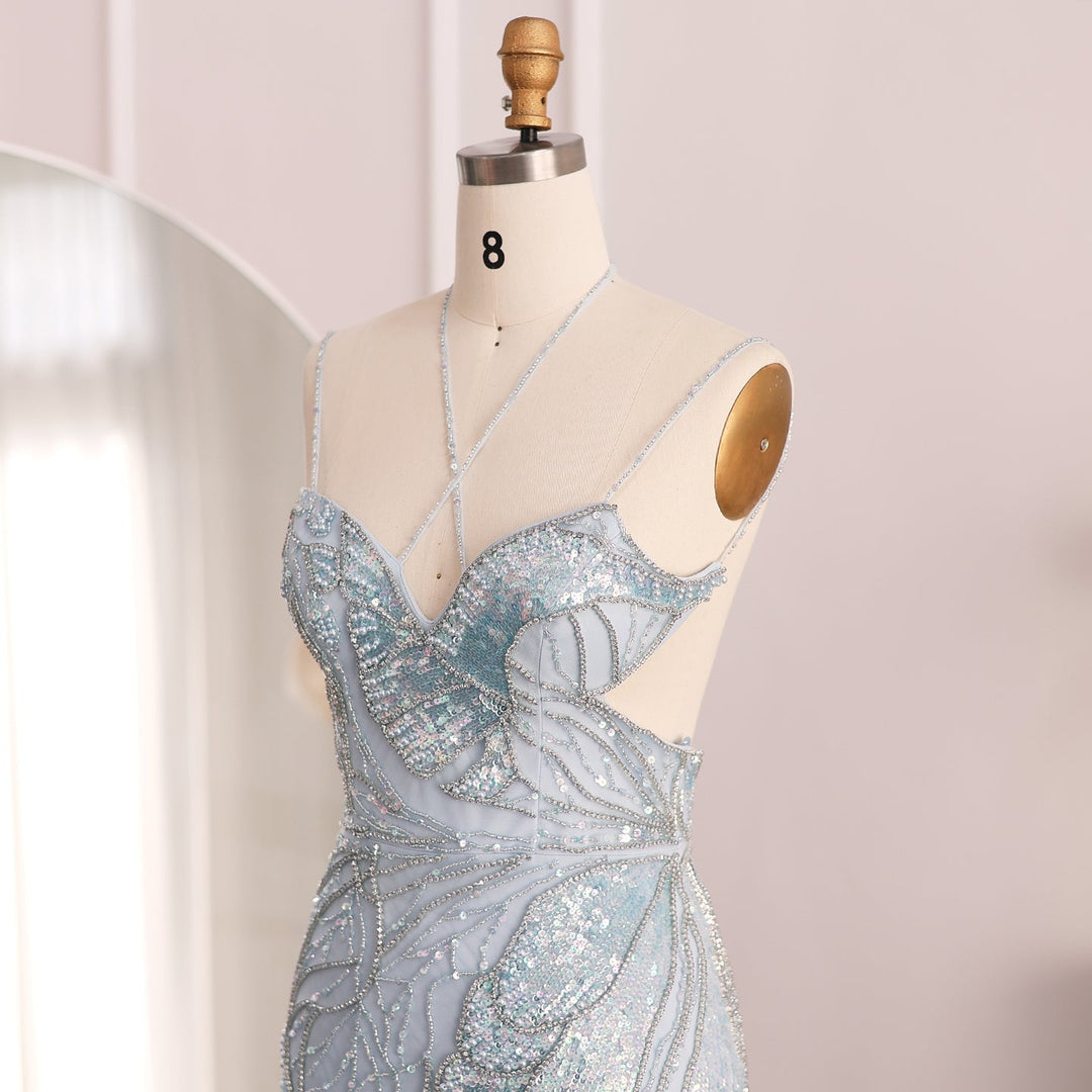 Mermaid Pink Evening Dresses with Feathers Scarf Spaghetti Straps SS478