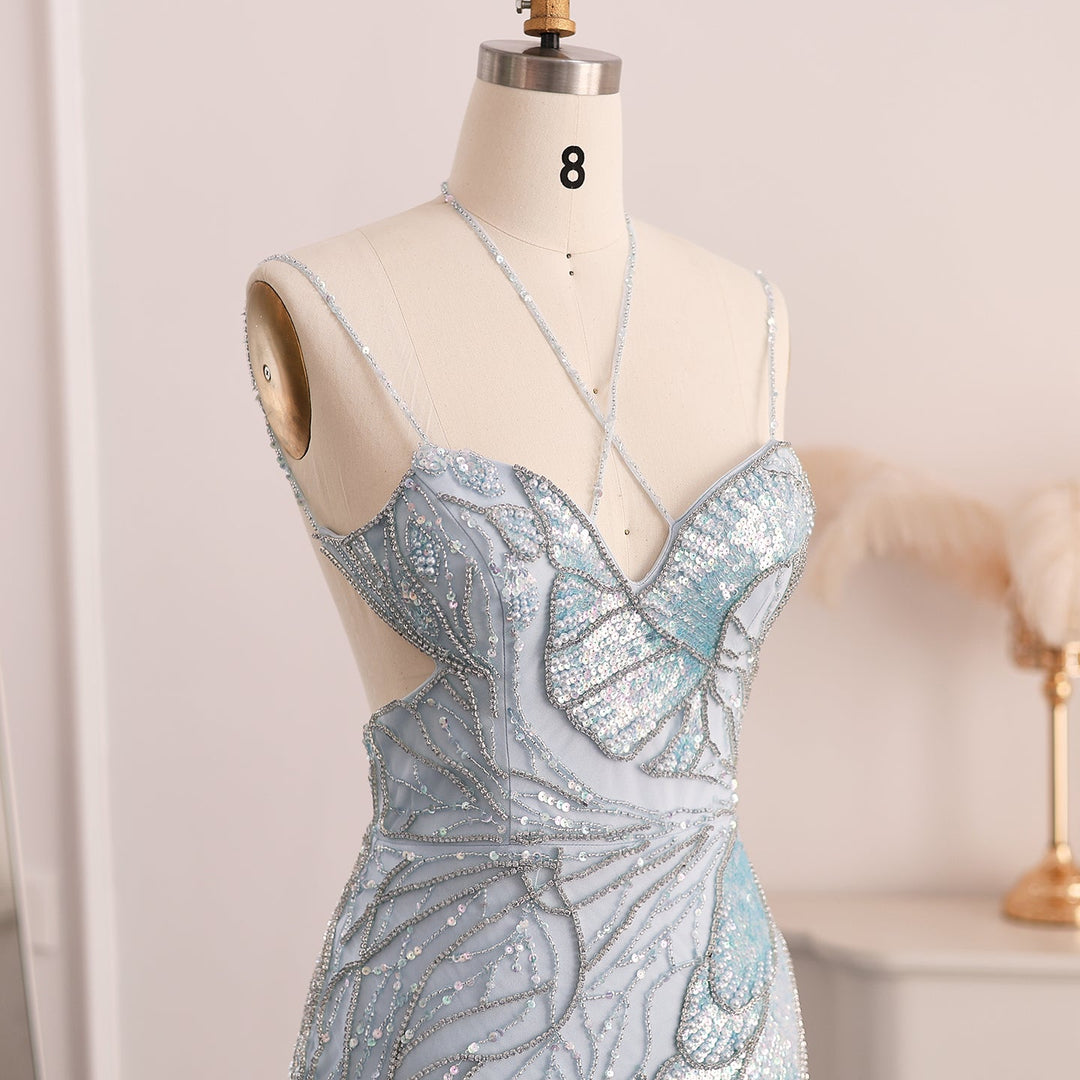 Mermaid Pink Evening Dresses with Feathers Scarf Spaghetti Straps SS478