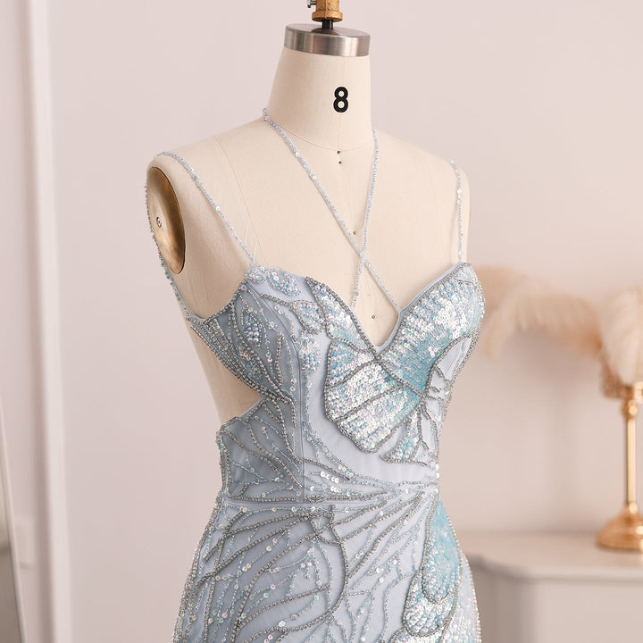 Mermaid Pink Evening Dresses with Feathers Scarf Spaghetti Straps SS478