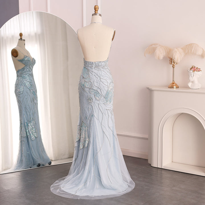 Mermaid Pink Evening Dresses with Feathers Scarf Spaghetti Straps SS478