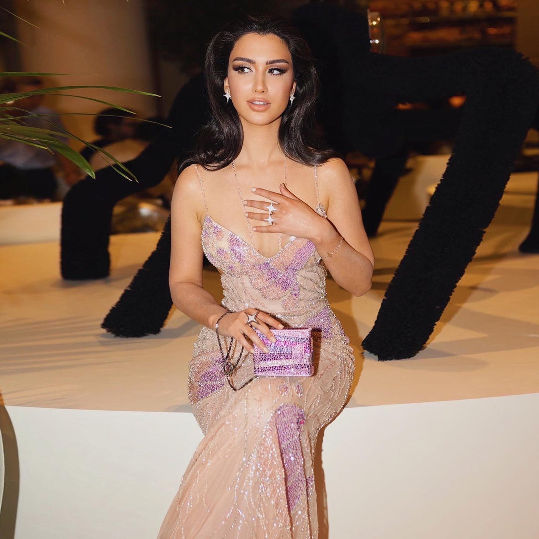 Mermaid Pink Evening Dresses with Feathers Scarf Spaghetti Straps SS478