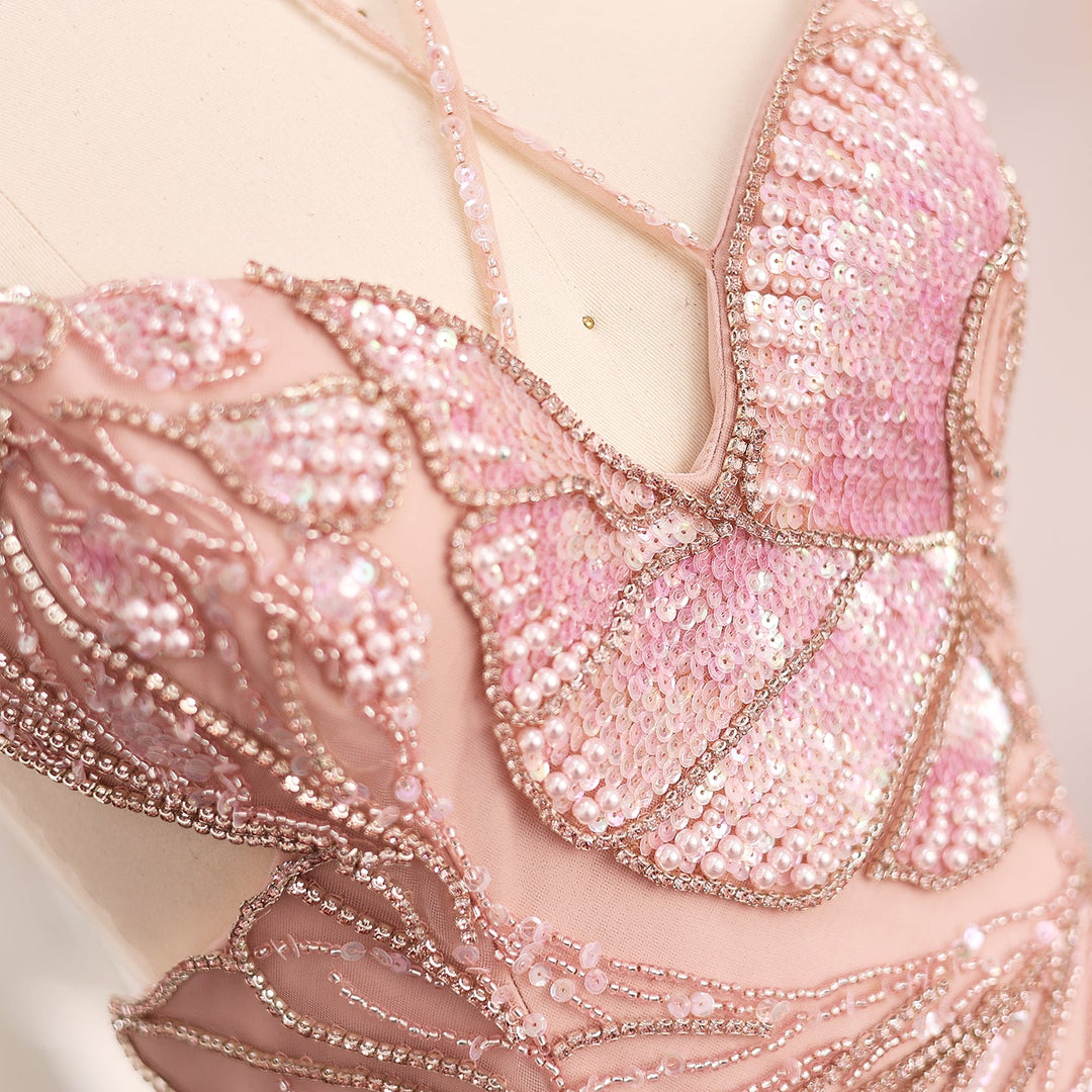 Mermaid Pink Evening Dresses with Feathers Scarf Spaghetti Straps SS478