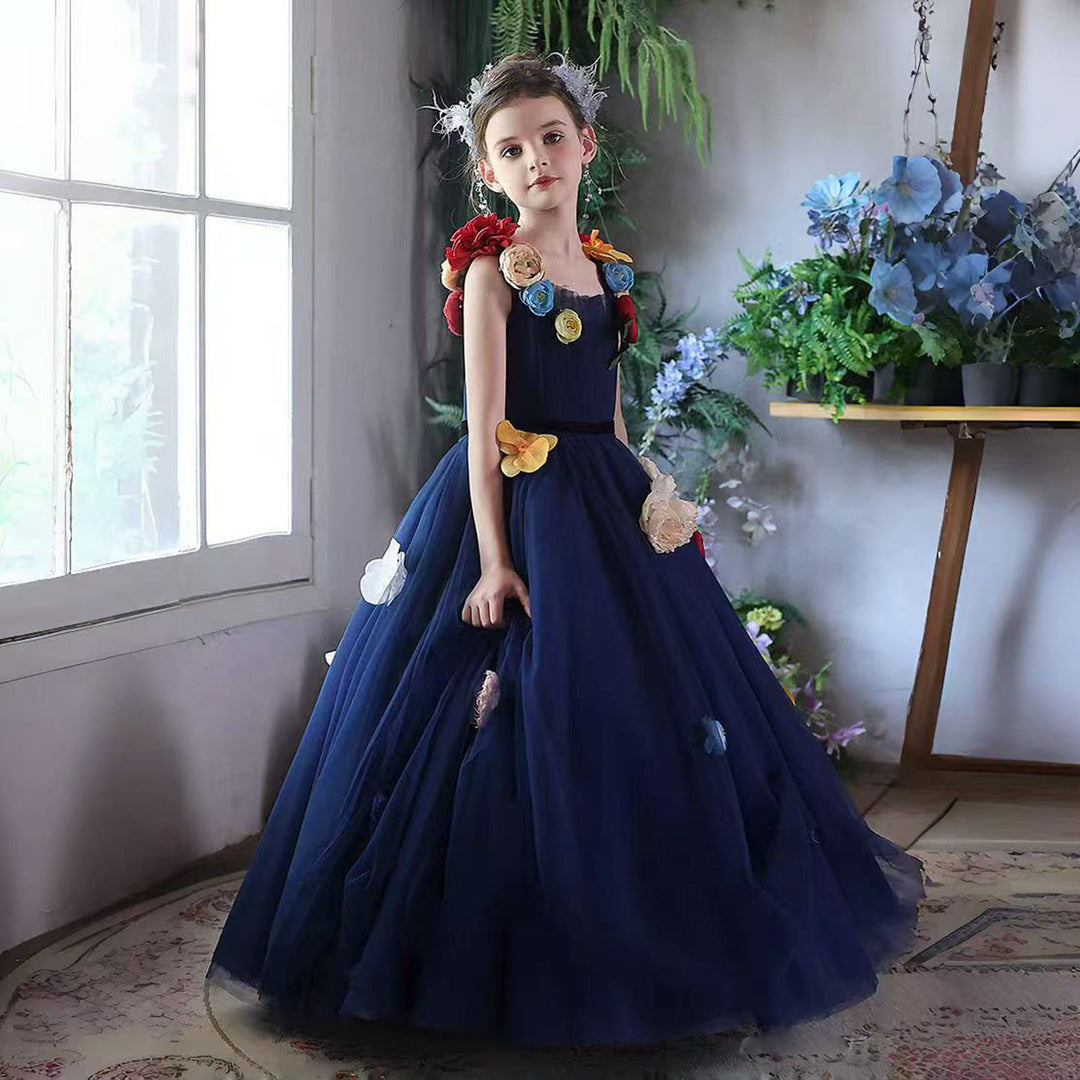 Navy Blue Flower Girl Dress with Voluminous Tulle Skirt Birthday Party DreamyVow Navy Blue Flower Girl Dress with Voluminous Tulle Skirt Birthday Party DreamyVow