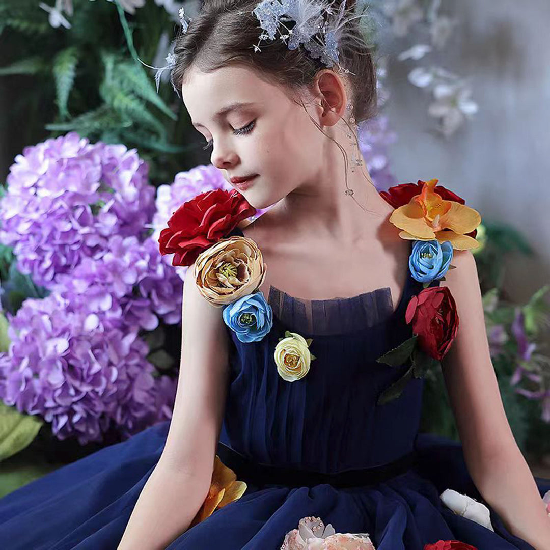 Navy Blue Flower Girl Dress with Voluminous Tulle Skirt Birthday Party DreamyVow Navy Blue Flower Girl Dress with Voluminous Tulle Skirt Birthday Party DreamyVow