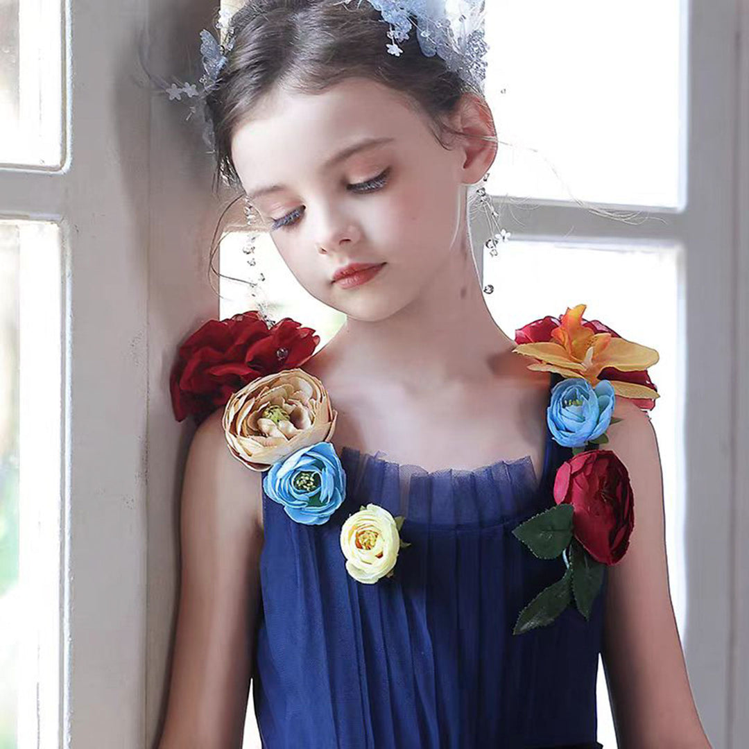 Navy Blue Flower Girl Dress with  Voluminous Tulle Skirt Birthday Party J013