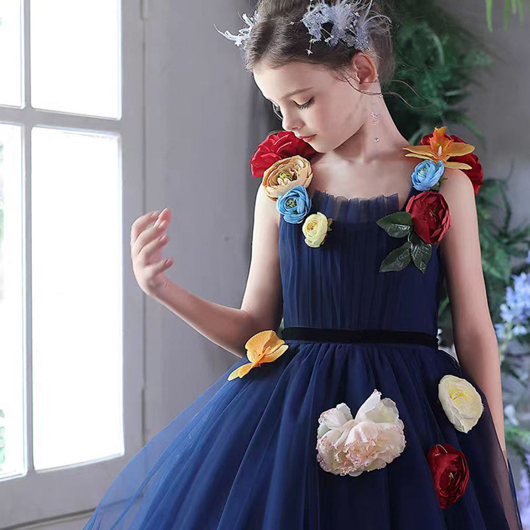 Navy Blue Flower Girl Dress with Voluminous Tulle Skirt Birthday Party DreamyVow Navy Blue Flower Girl Dress with Voluminous Tulle Skirt Birthday Party DreamyVow