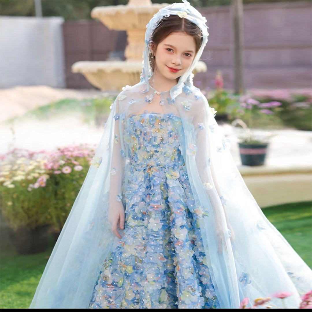 Luxury Floral Blue Flower Girl Dress for Kids Wedding Pageant Party J2 DreamyVow Luxury Floral Blue Flower Girl Dress for Kids Wedding Pageant Party J2 DreamyVow