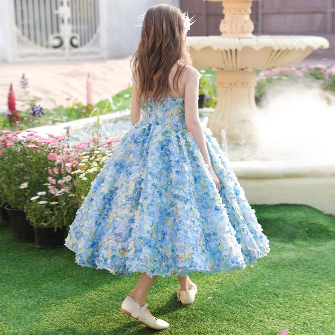 Luxury Floral Blue Flower Girl Dress for Kids Wedding Pageant Party J273, Blue / child-10 Luxury Floral Blue Flower Girl Dress for Kids Wedding Pageant Party J273, Blue / child-10