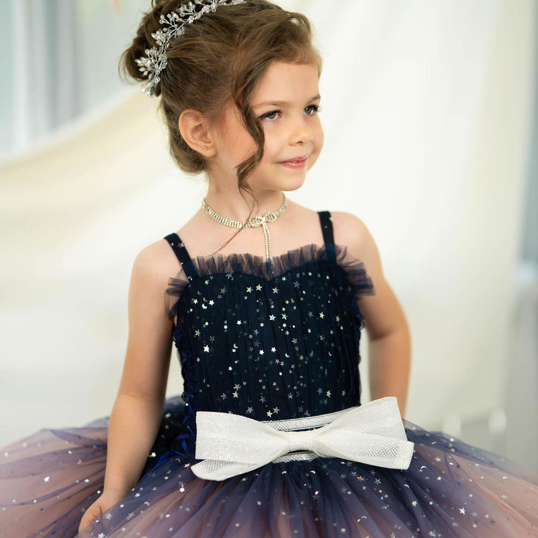 Twinkle Pink Flower Girl Dress with White Bow for Toddler Party D133