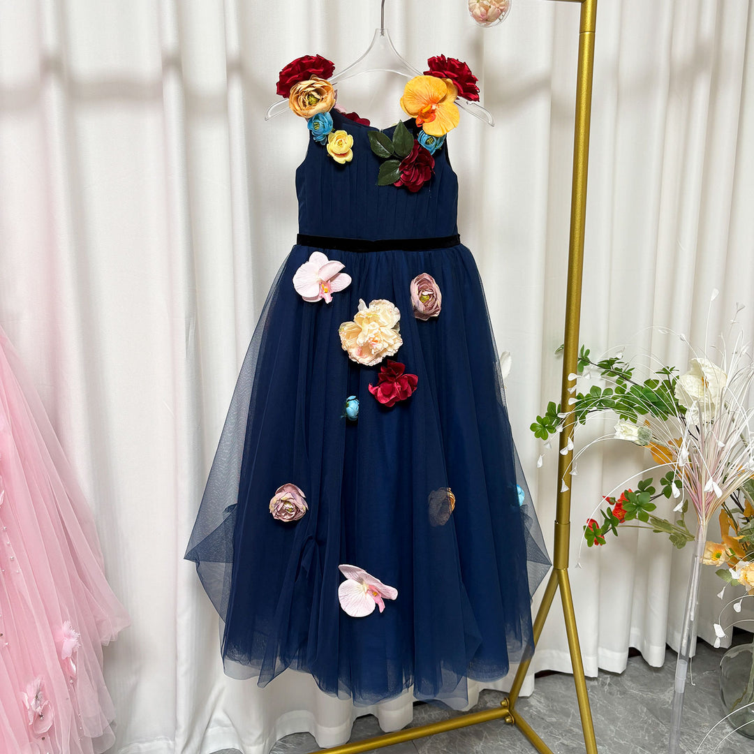 Navy Blue Flower Girl Dress with Voluminous Tulle Skirt Birthday Party DreamyVow Navy Blue Flower Girl Dress with Voluminous Tulle Skirt Birthday Party DreamyVow