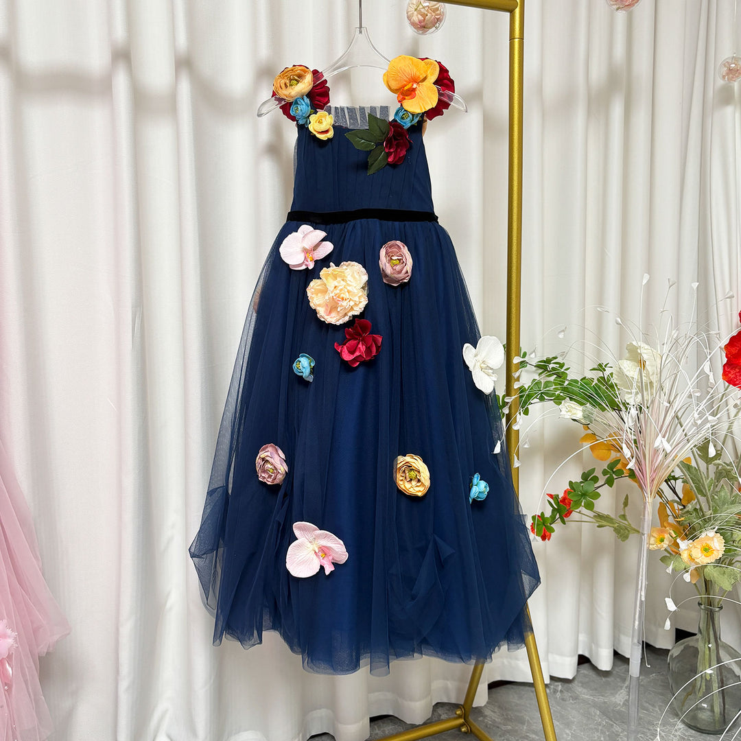 Navy Blue Flower Girl Dress with Voluminous Tulle Skirt Birthday Party J013 Navy Blue Flower Girl Dress with Voluminous Tulle Skirt Birthday Party J013
