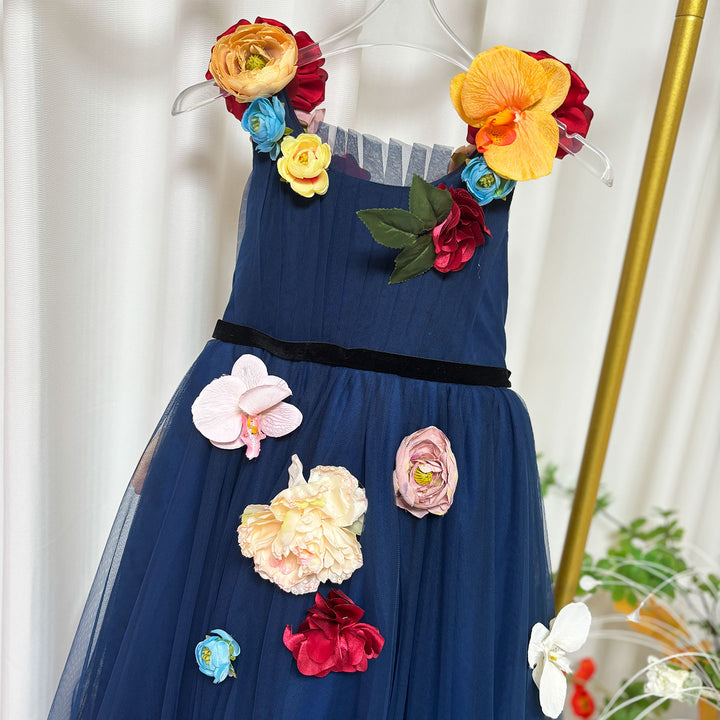 Navy Blue Flower Girl Dress with  Voluminous Tulle Skirt Birthday Party J013
