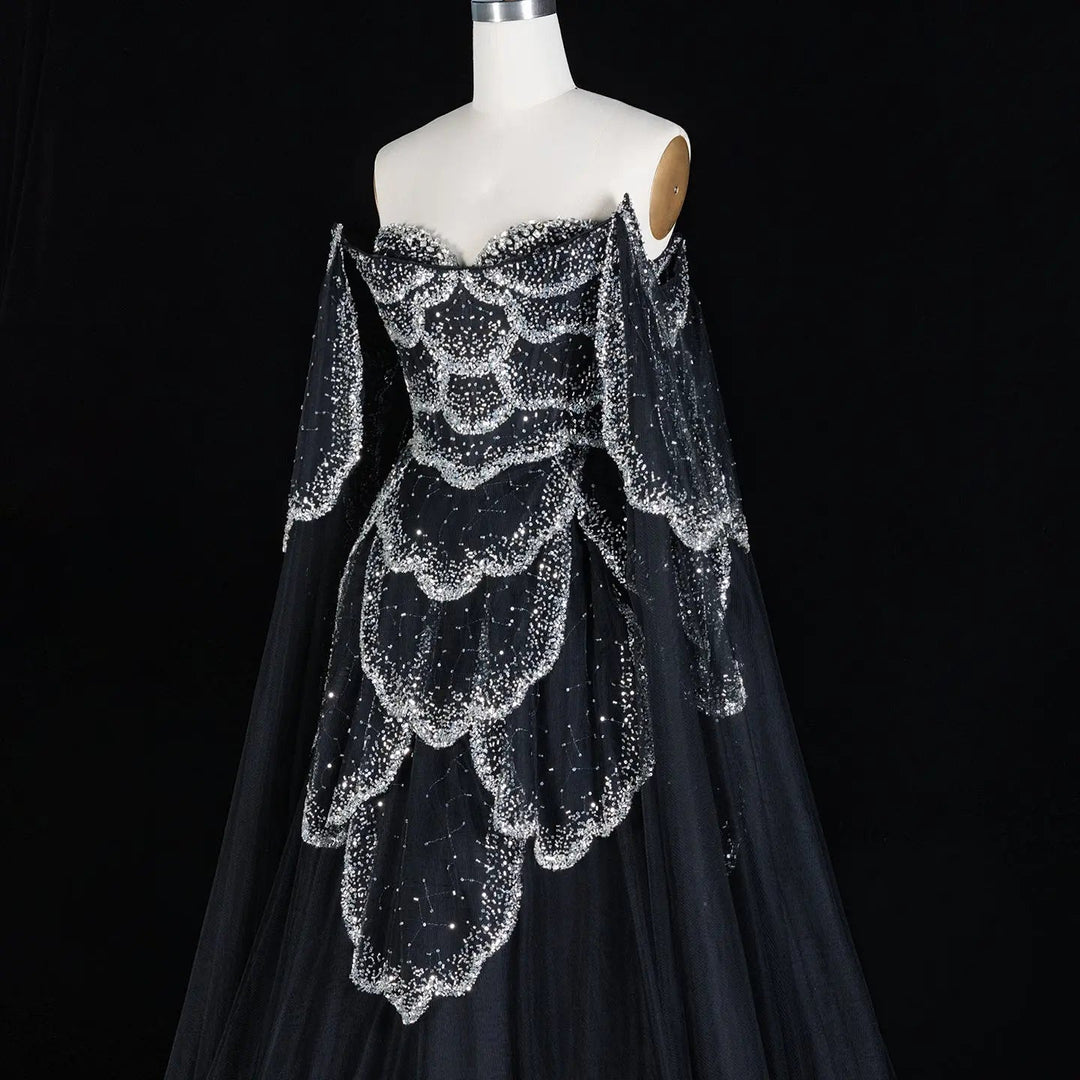 Elegant Off Shoulder Sage Green Evening Dress with Cape Sleeves SS215