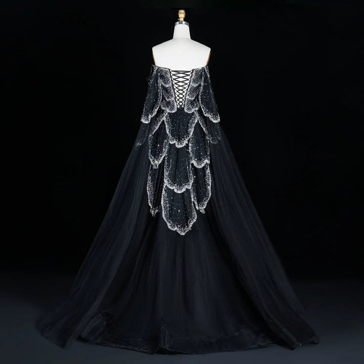 Elegant Off Shoulder Sage Green Evening Dress with Cape Sleeves SS215