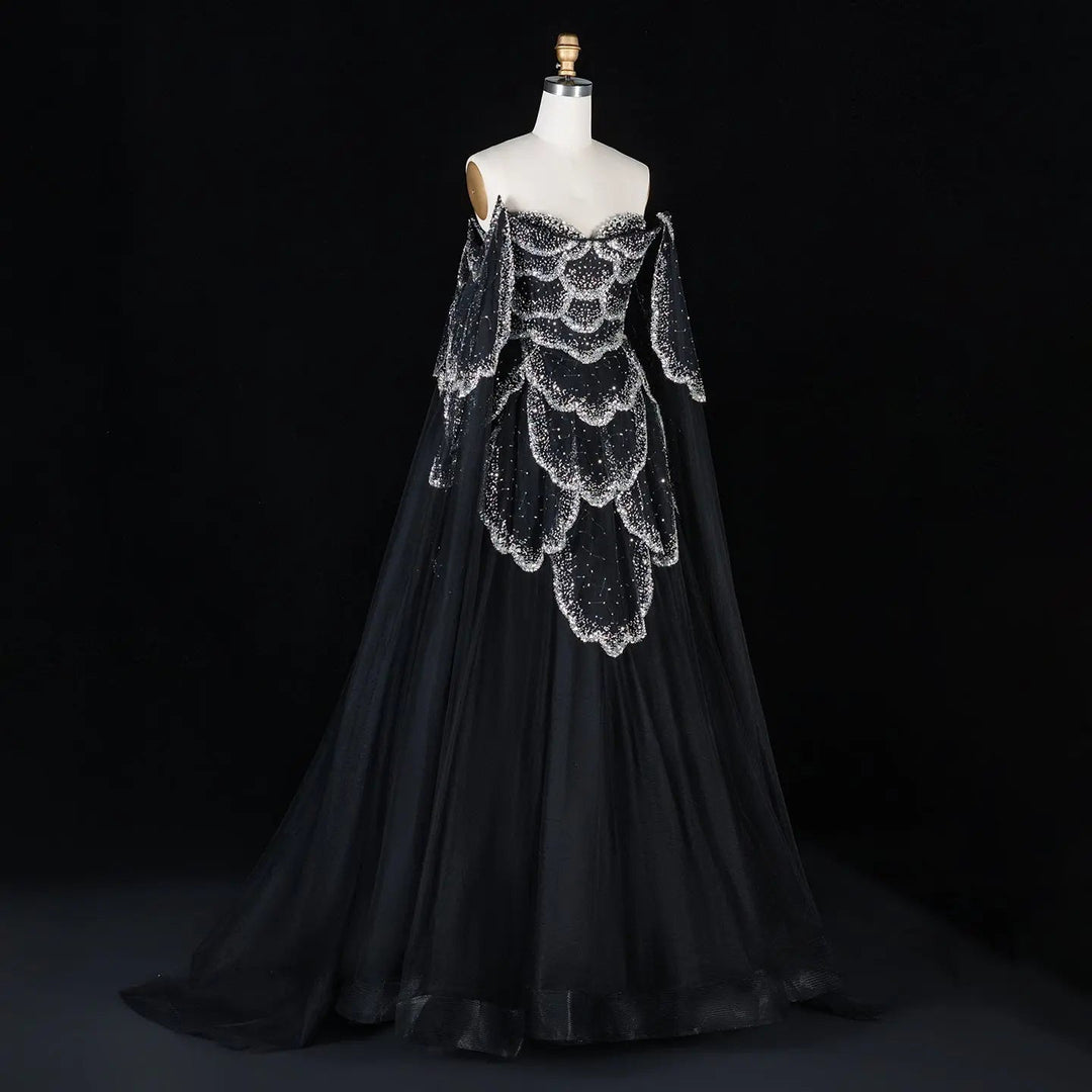 Elegant Off Shoulder Sage Green Evening Dress with Cape Sleeves SS215