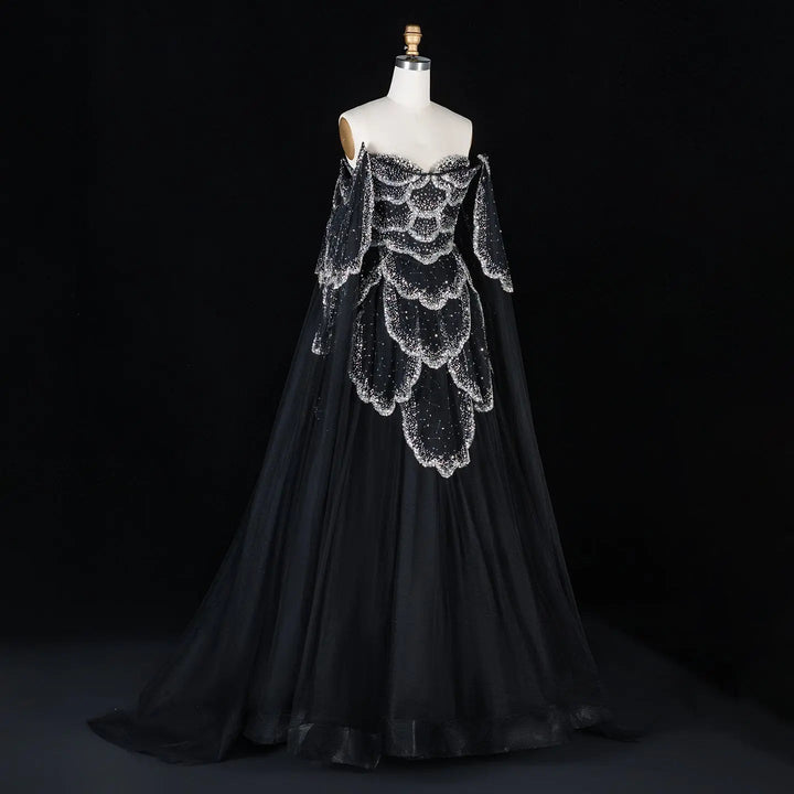 Elegant Off Shoulder Sage Green Evening Dress with Cape Sleeves SS215