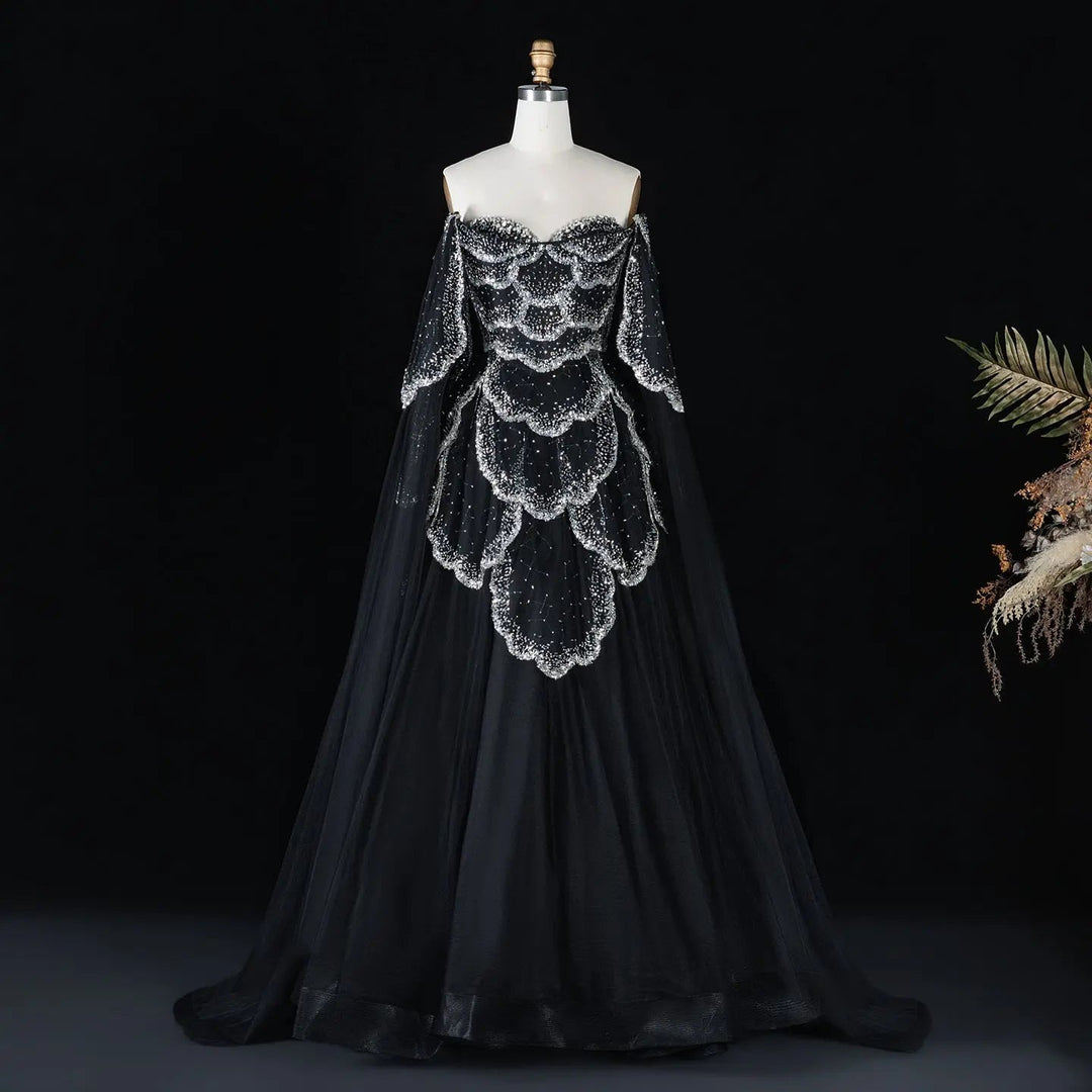 Elegant Off Shoulder Sage Green Evening Dress with Cape Sleeves SS215