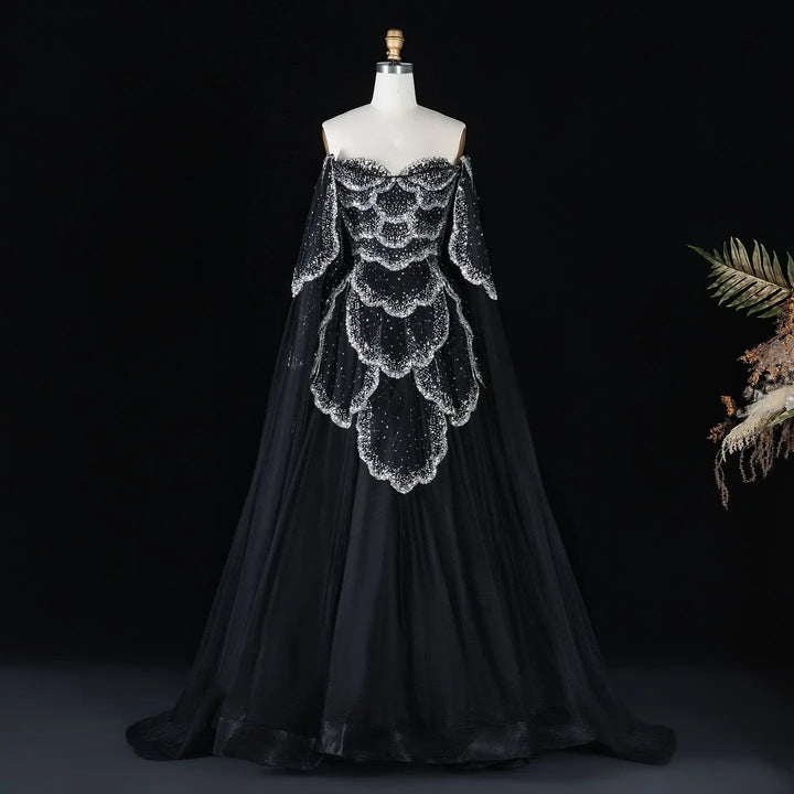 Elegant Off Shoulder Sage Green Evening Dress with Cape Sleeves SS215