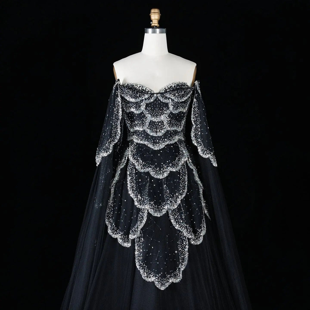 Elegant Off Shoulder Sage Green Evening Dress with Cape Sleeves SS215