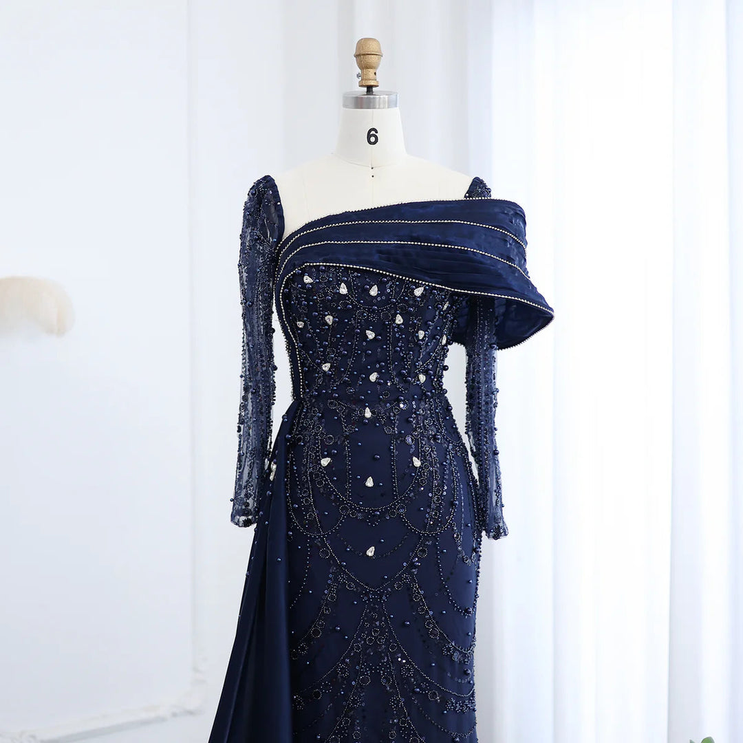 Nude Crystal Mermaid Evening Dress with Overskirt Long Sleeves SS256 DreamyVow Nude Crystal Mermaid Evening Dress with Overskirt Long Sleeves SS256 DreamyVow