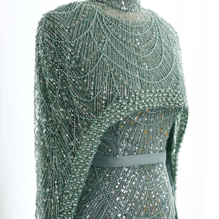 Nude Luxury Long Sleeves Muslim Evening Dresses with Cape SS369A