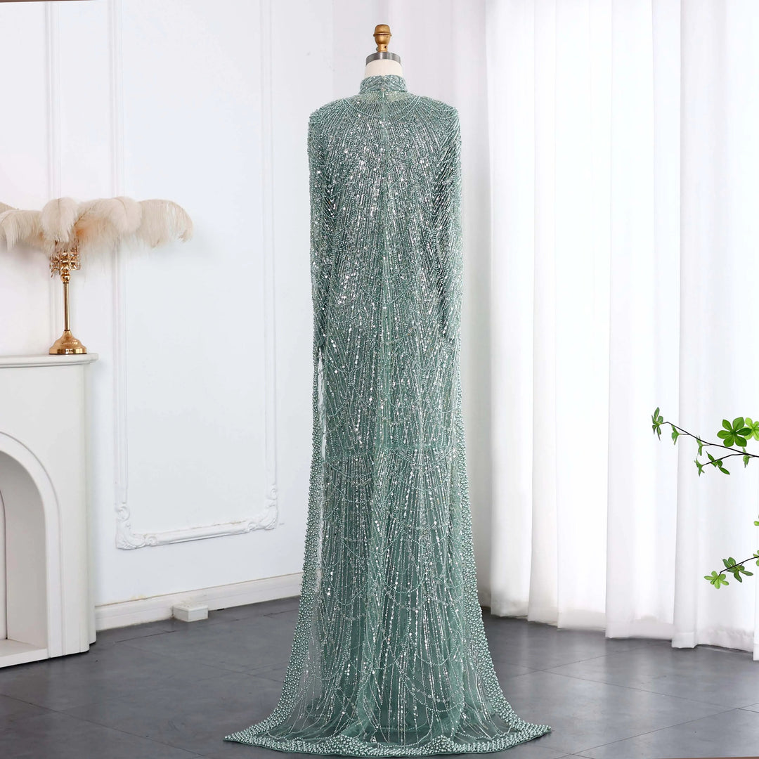 Nude Luxury Long Sleeves Muslim Evening Dresses with Cape SS369A Emerald Green / 22 Nude Luxury Long Sleeves Muslim Evening Dresses with Cape SS369A Emerald Green / 22