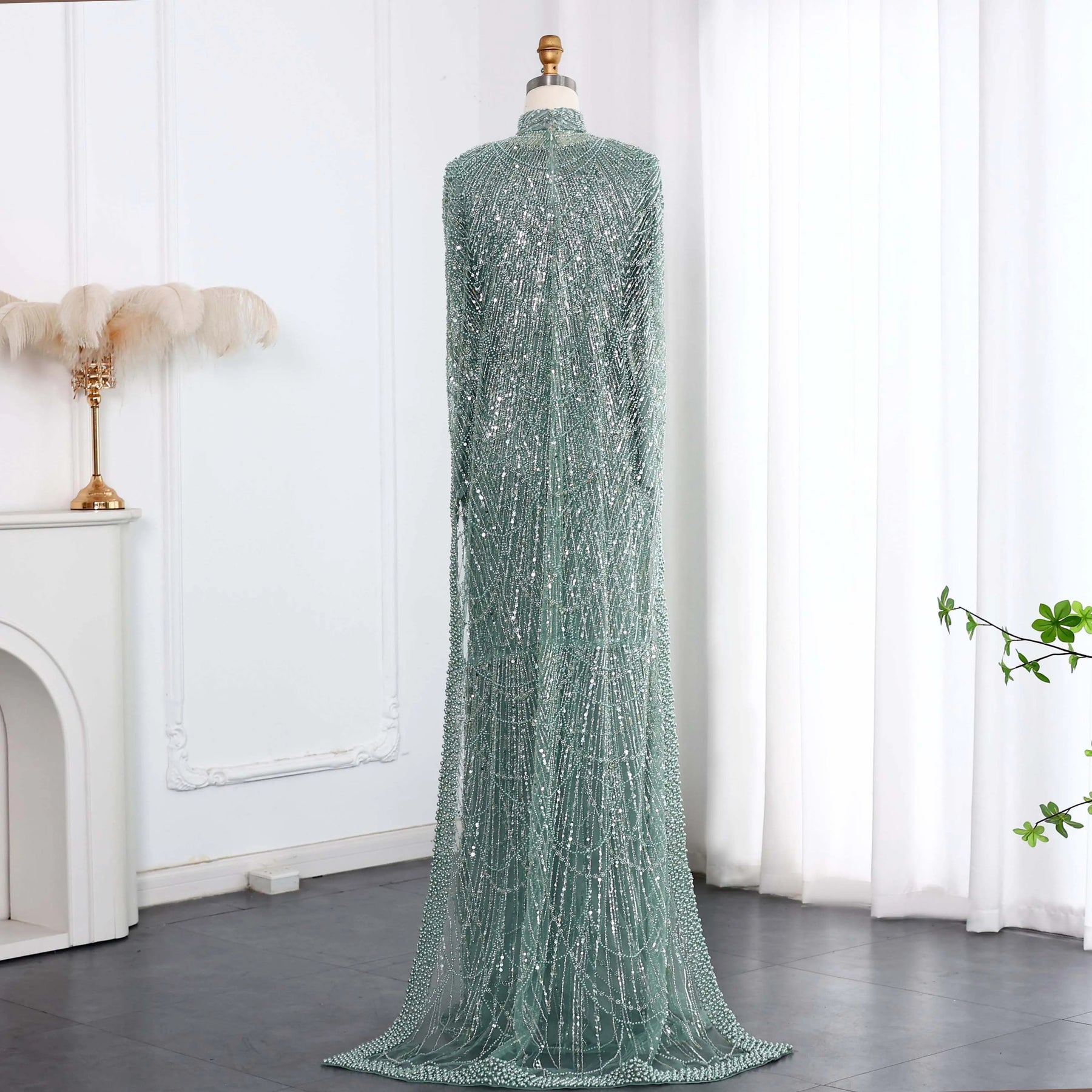 Nude Luxury Long Sleeves Muslim Evening Dresses with Cape SS369A