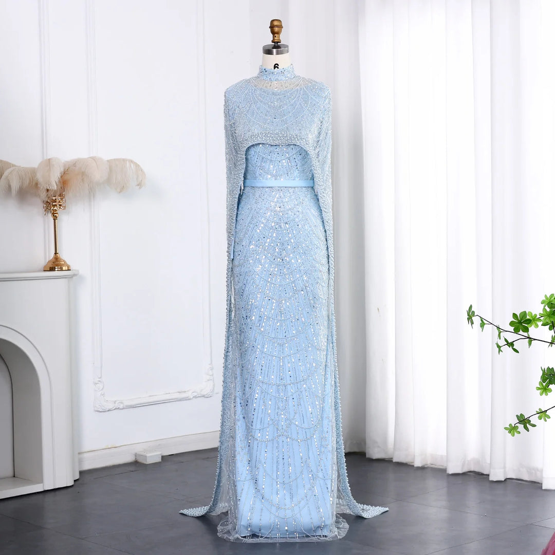 Nude Luxury Long Sleeves Muslim Evening Dresses with Cape SS369A Emerald Green / 22 Nude Luxury Long Sleeves Muslim Evening Dresses with Cape SS369A Emerald Green / 22
