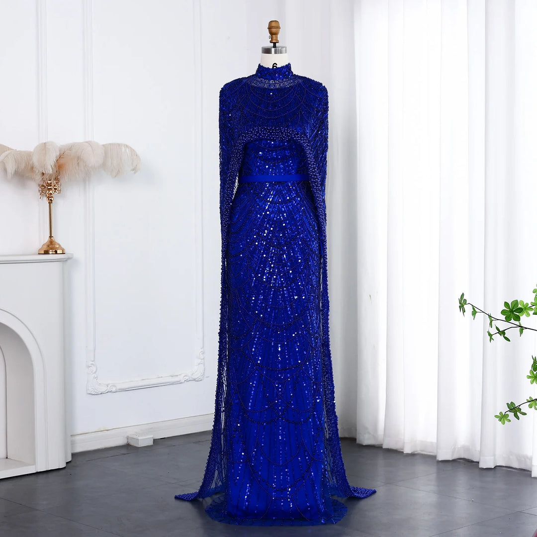 Nude Luxury Long Sleeves Muslim Evening Dresses with Cape SS369A Emerald Green / 22 Nude Luxury Long Sleeves Muslim Evening Dresses with Cape SS369A Emerald Green / 22