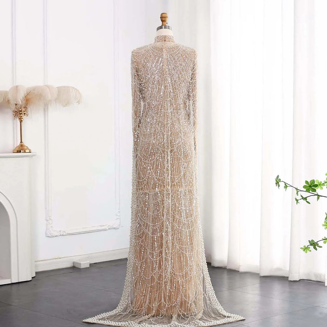Nude Luxury Long Sleeves Muslim Evening Dresses with Cape SS369A DreamyVow Nude Luxury Long Sleeves Muslim Evening Dresses with Cape SS369A DreamyVow