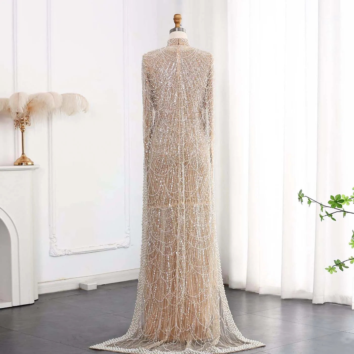 Nude Luxury Long Sleeves Muslim Evening Dresses with Cape SS369A