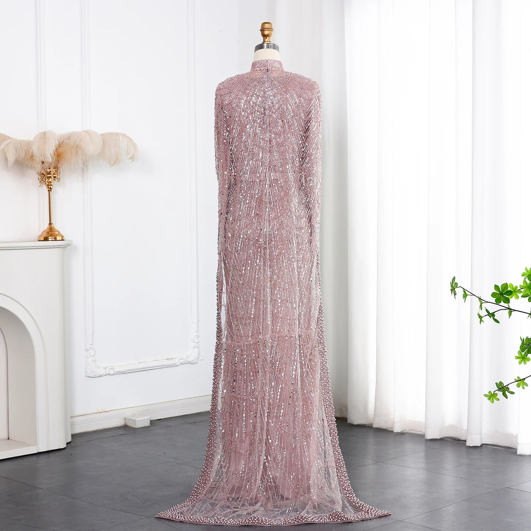 Nude Luxury Long Sleeves Muslim Evening Dresses with Cape SS369A Nude Luxury Long Sleeves Muslim Evening Dresses with Cape SS369A