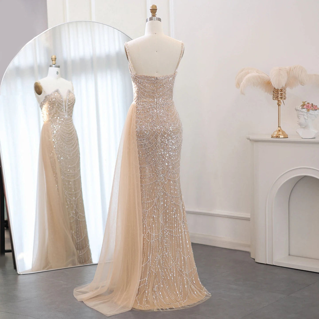 Nude Spaghetti Straps Mermaid Arabic Long Evening Dress SS611