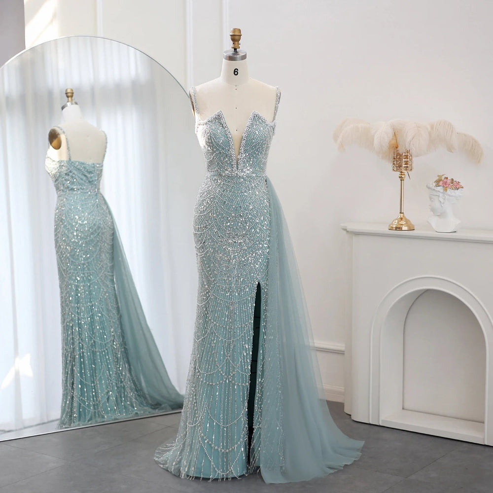 Nude Spaghetti Straps Mermaid Arabic Long Evening Dress SS611