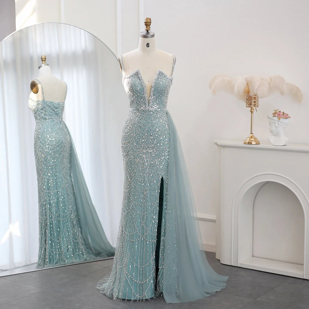 Nude Spaghetti Straps Mermaid Arabic Long Evening Dress SS611