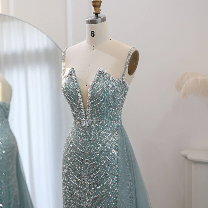 Nude Spaghetti Straps Mermaid Arabic Long Evening Dress SS611
