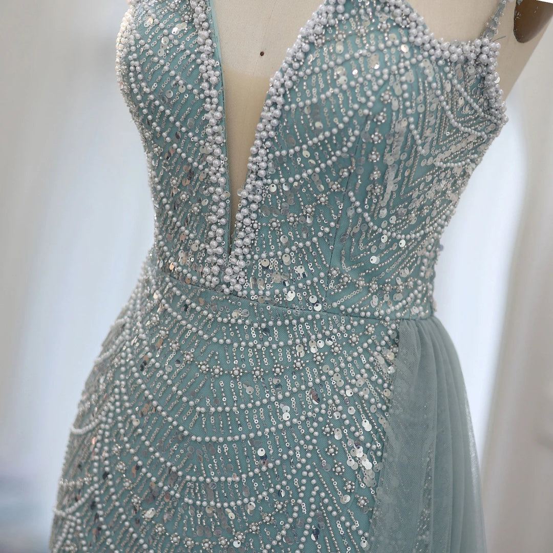 Nude Spaghetti Straps Mermaid Arabic Long Evening Dress SS611