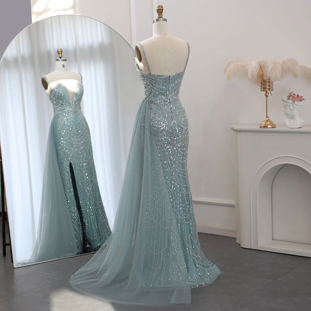 Nude Spaghetti Straps Mermaid Arabic Long Evening Dress SS611