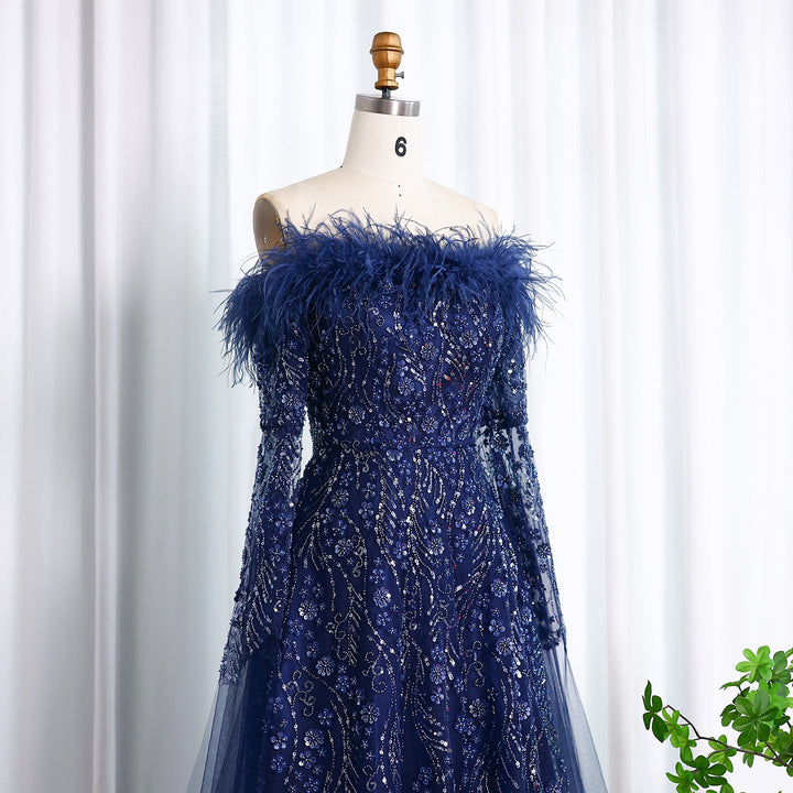 Off Shoulder Feathers Brown Evening Dress with Cape Sleeves SS707