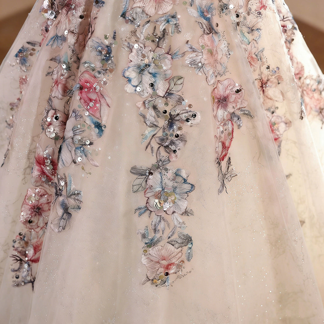 Luxury Off White Floral Flower Girl Dress with Embroidery Princess Wedding Party Gown D330