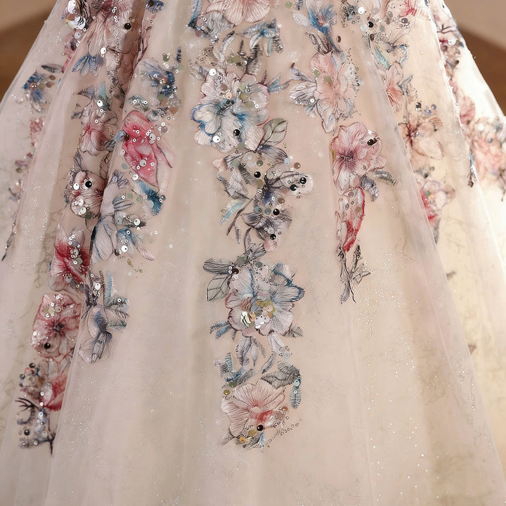 Luxury Off White Floral Flower Girl Dress with Embroidery Princess Wedding Party Gown D330