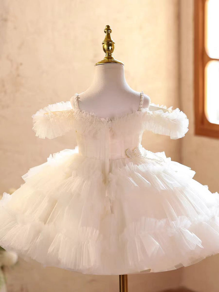 Elegant Off-Shoulder Pearl Pageant Dress for Girls Princess Party Gown D239