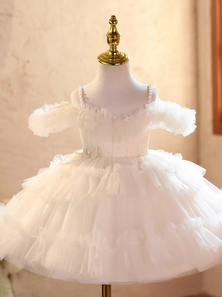 Elegant Off-Shoulder Pearl Pageant Dress for Girls Princess Party Gown D239