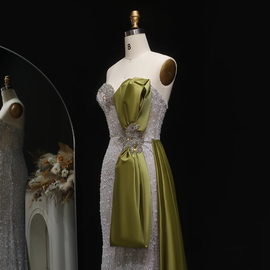 Elegant Overskirt Evening Dress with Sparkling Crystals SS617