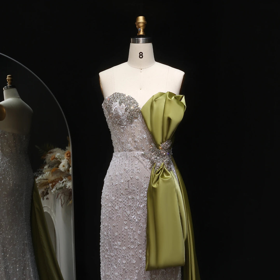 Elegant Overskirt Evening Dress with Sparkling Crystals SS617