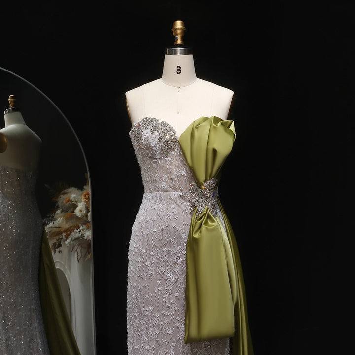 Elegant Overskirt Evening Dress with Sparkling Crystals SS617