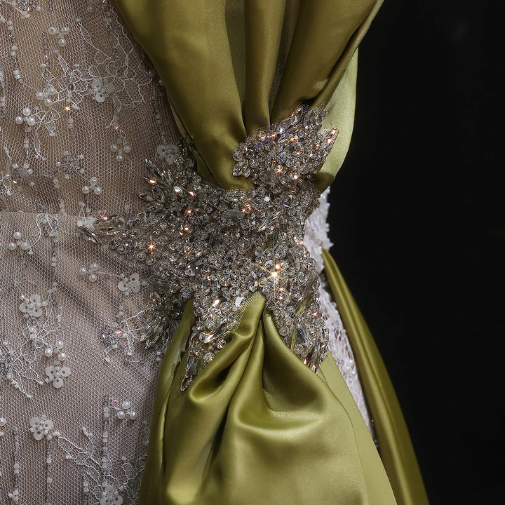 Elegant Overskirt Evening Dress with Sparkling Crystals SS617