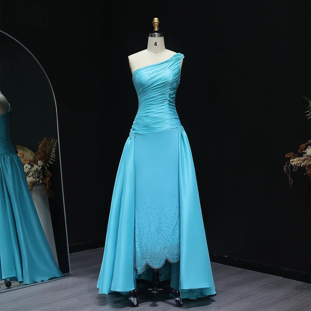 One Shoulder Arabic Evening Dress Overskirt Dubai Wedding SS231